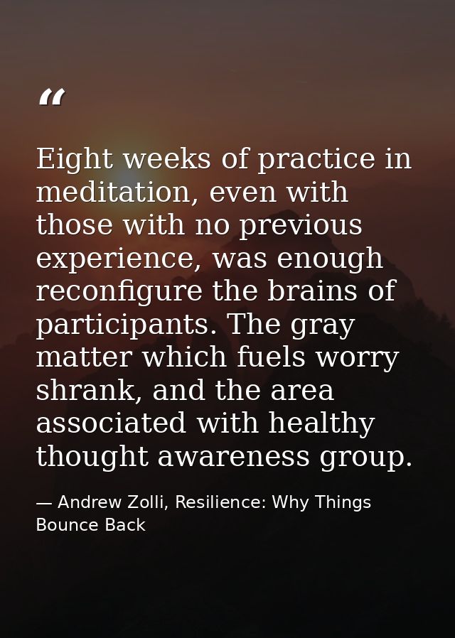 Eight weeks of practice in meditation, even with those with no previous experience, was enough reconfigure the brains of — Andrew Zolli, Resilience: Why Things Bounce Back