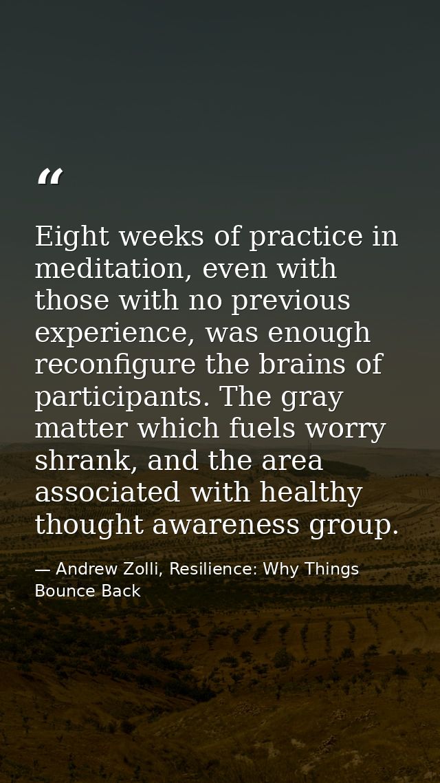 Eight weeks of practice in meditation, even with those with no previous experience, was enough reconfigure the brains of — Andrew Zolli, Resilience: Why Things Bounce Back