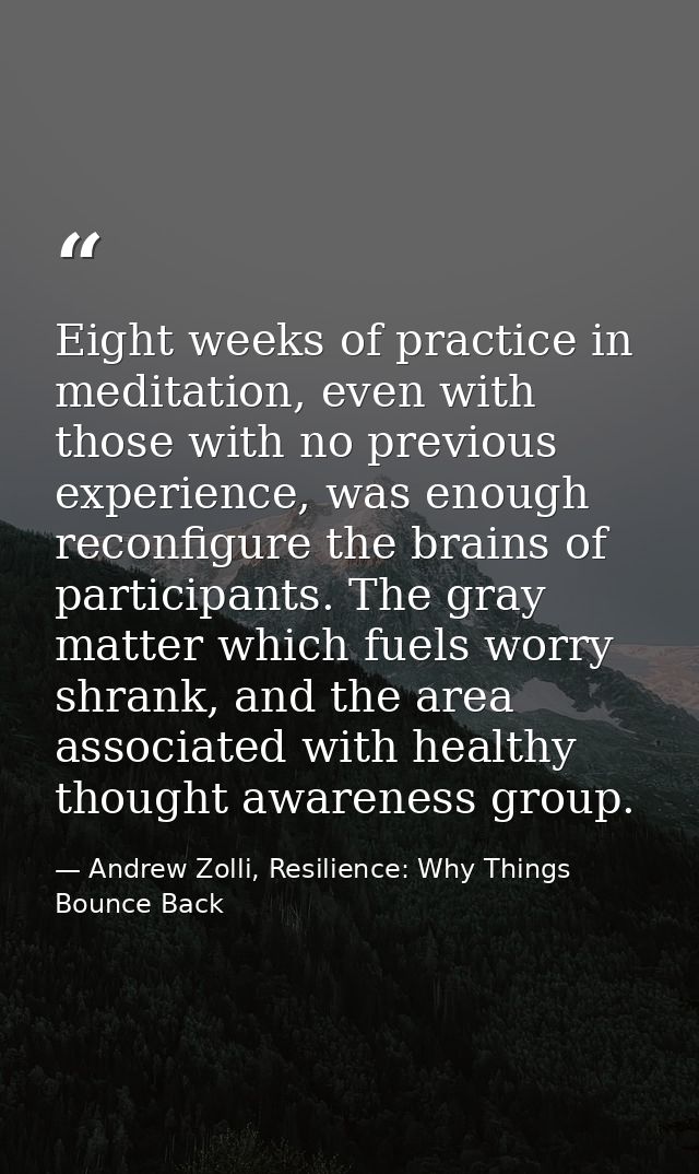 Eight weeks of practice in meditation, even with those with no previous experience, was enough reconfigure the brains of — Andrew Zolli, Resilience: Why Things Bounce Back