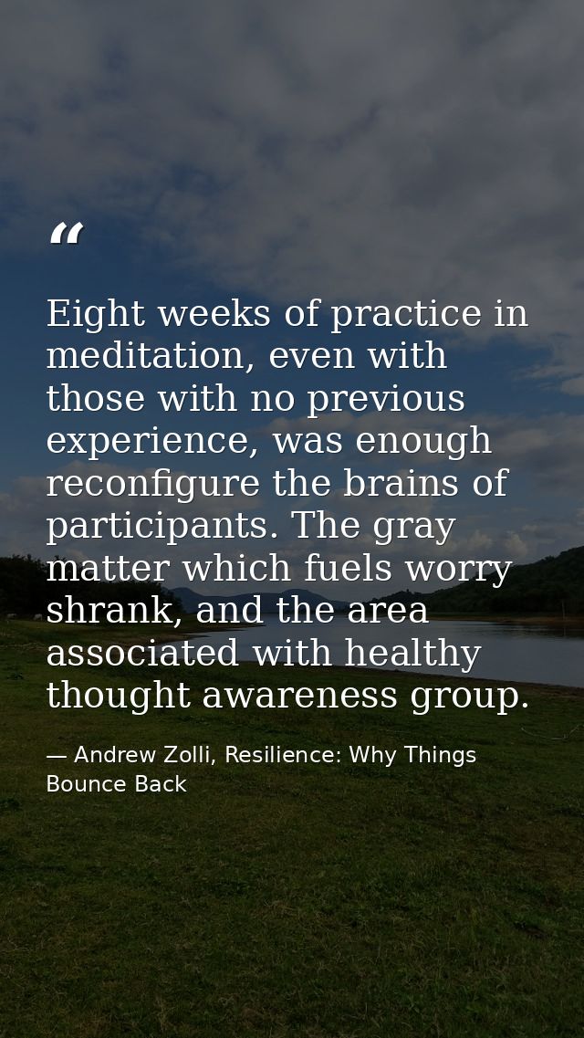 Eight weeks of practice in meditation, even with those with no previous experience, was enough reconfigure the brains of — Andrew Zolli, Resilience: Why Things Bounce Back