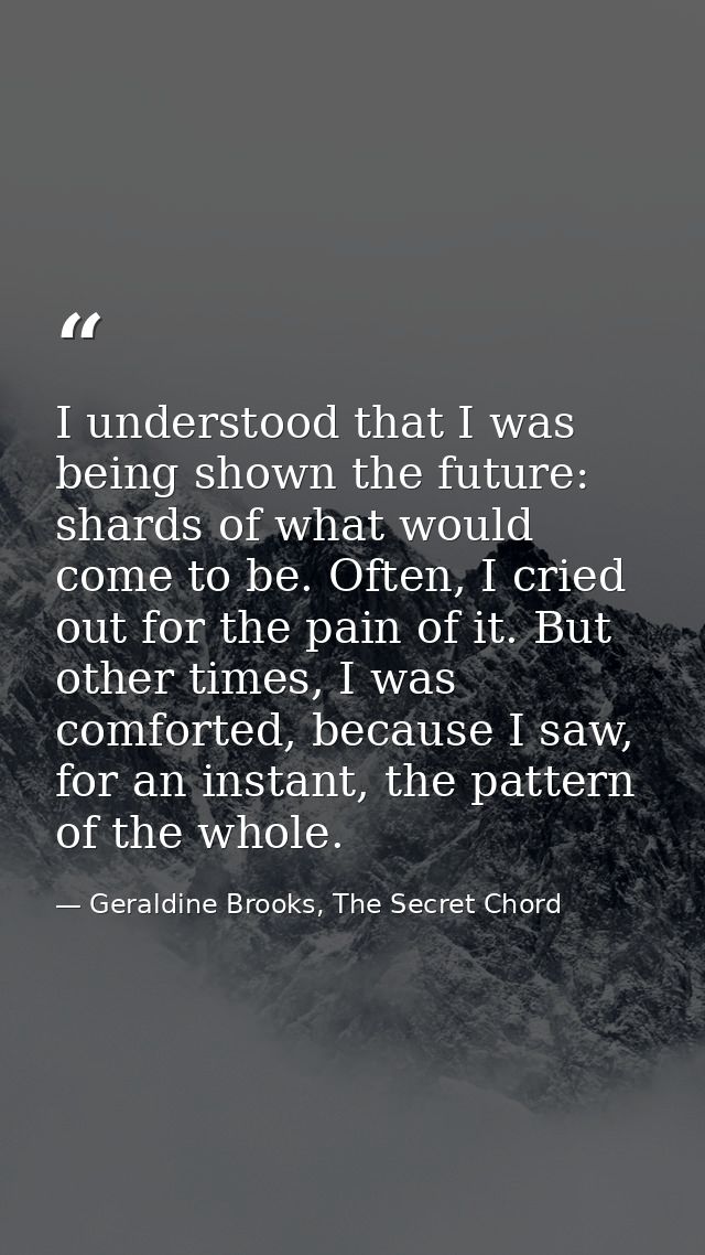 I understood that I was being shown the future: shards of what would come to be. Often, I cried out for the pain of it.  — Geraldine Brooks, The Secret Chord