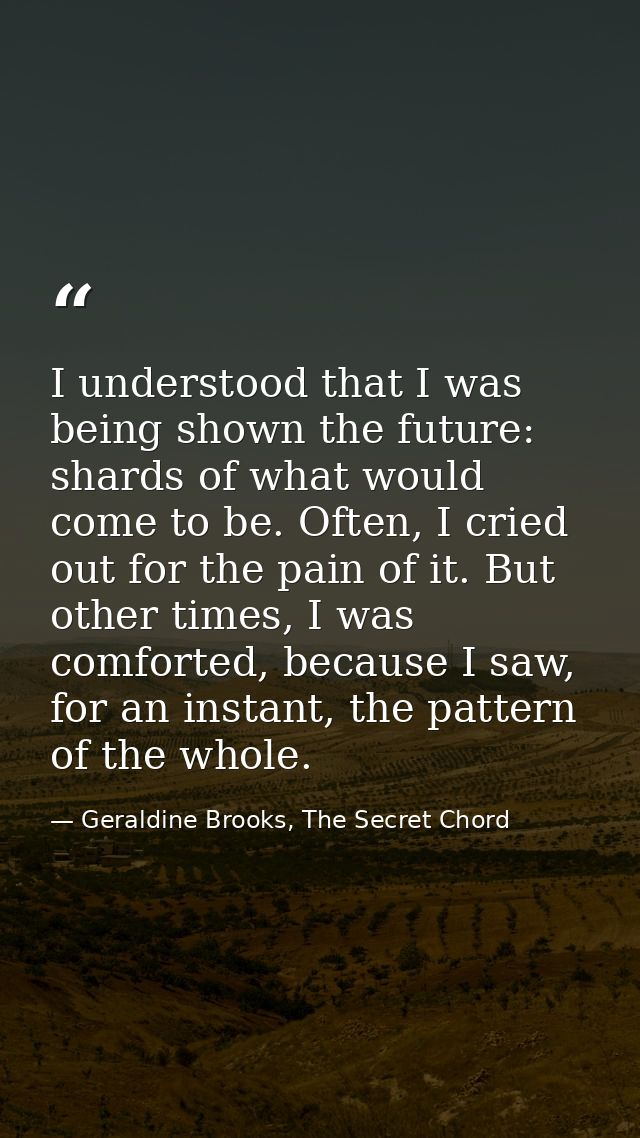 I understood that I was being shown the future: shards of what would come to be. Often, I cried out for the pain of it.  — Geraldine Brooks, The Secret Chord