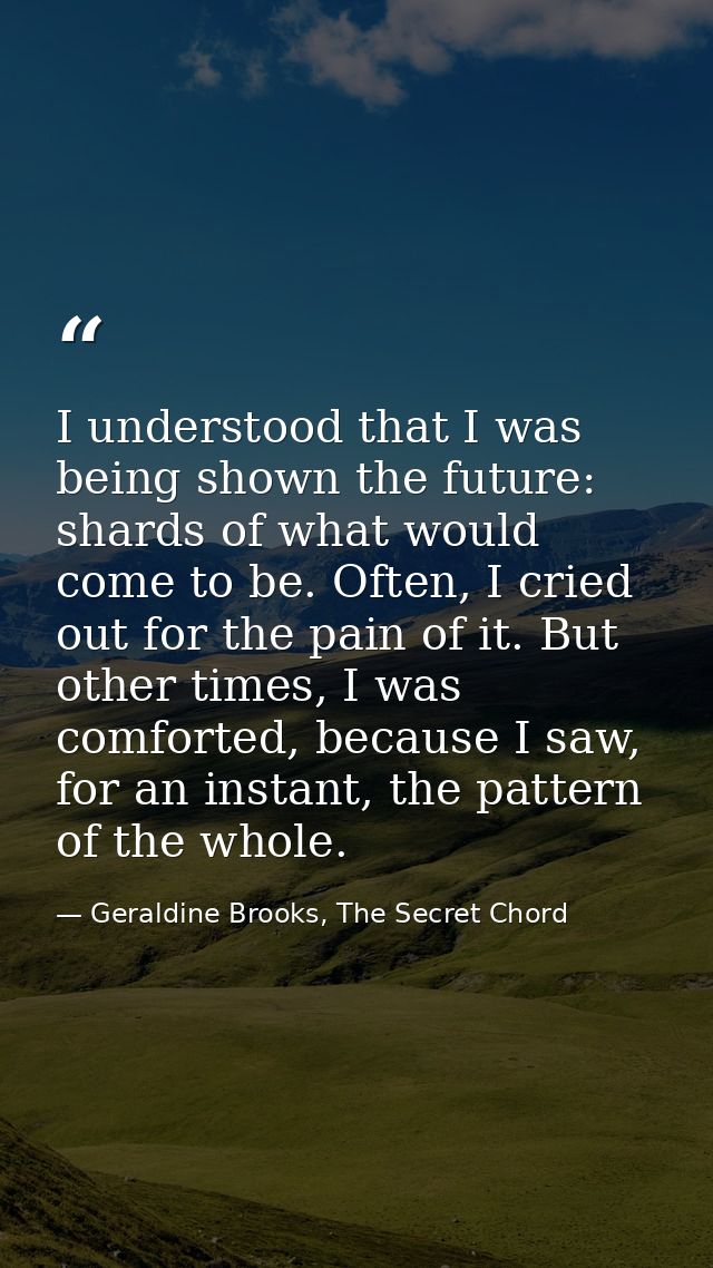I understood that I was being shown the future: shards of what would come to be. Often, I cried out for the pain of it.  — Geraldine Brooks, The Secret Chord