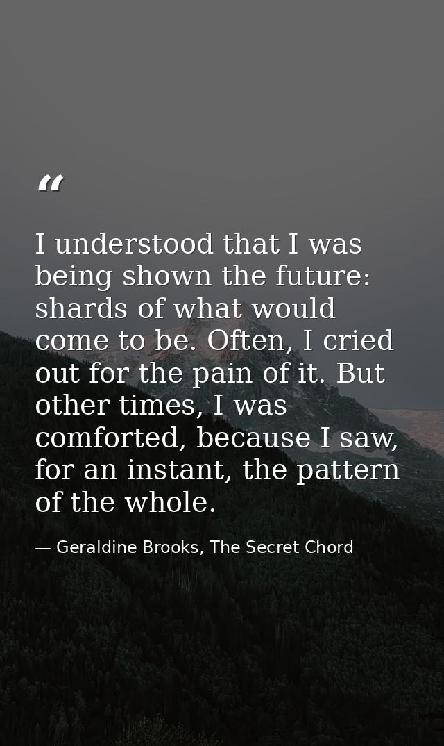 I understood that I was being shown the future: shards of what would come to be. Often, I cried out for the pain of it.  — Geraldine Brooks, The Secret Chord