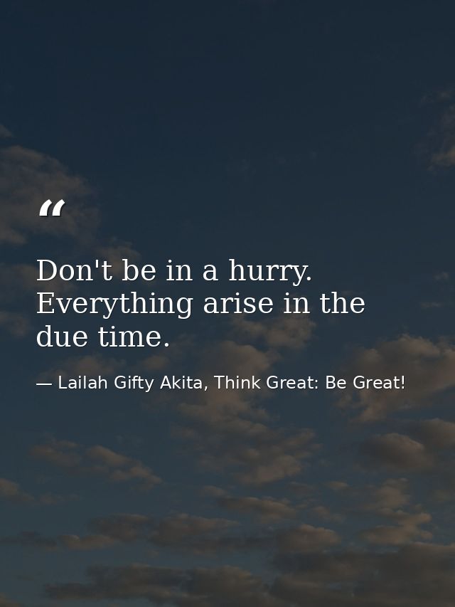Don't be in a hurry. Everything arise in the due time. — Lailah Gifty Akita, Think Great: Be Great!