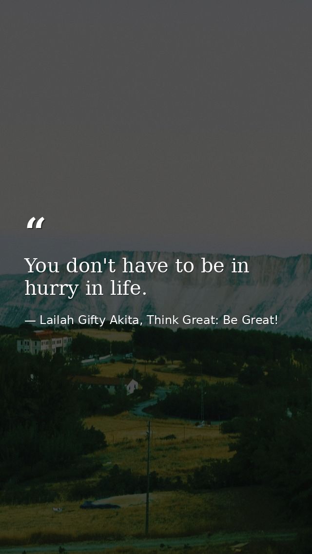 You don't have to be in hurry in life. — Lailah Gifty Akita, Think Great: Be Great!