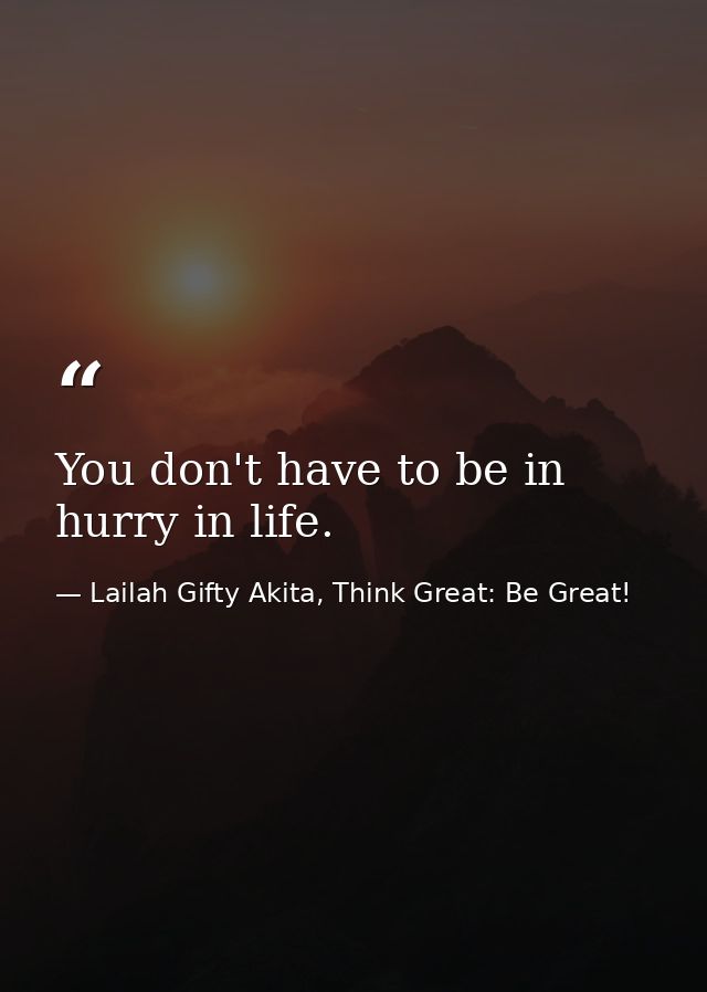 You don't have to be in hurry in life. — Lailah Gifty Akita, Think Great: Be Great!