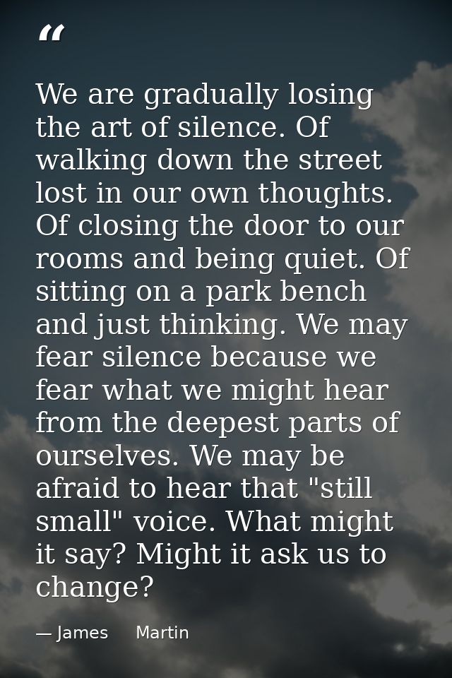 We are gradually losing the art of silence. Of walking down the street lost in our own thoughts. Of closing the door to  — James     Martin