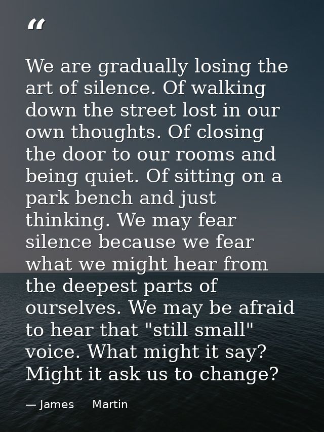 We are gradually losing the art of silence. Of walking down the street lost in our own thoughts. Of closing the door to  — James     Martin