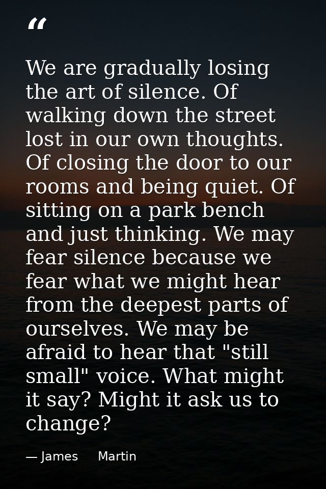 We are gradually losing the art of silence. Of walking down the street lost in our own thoughts. Of closing the door to  — James     Martin