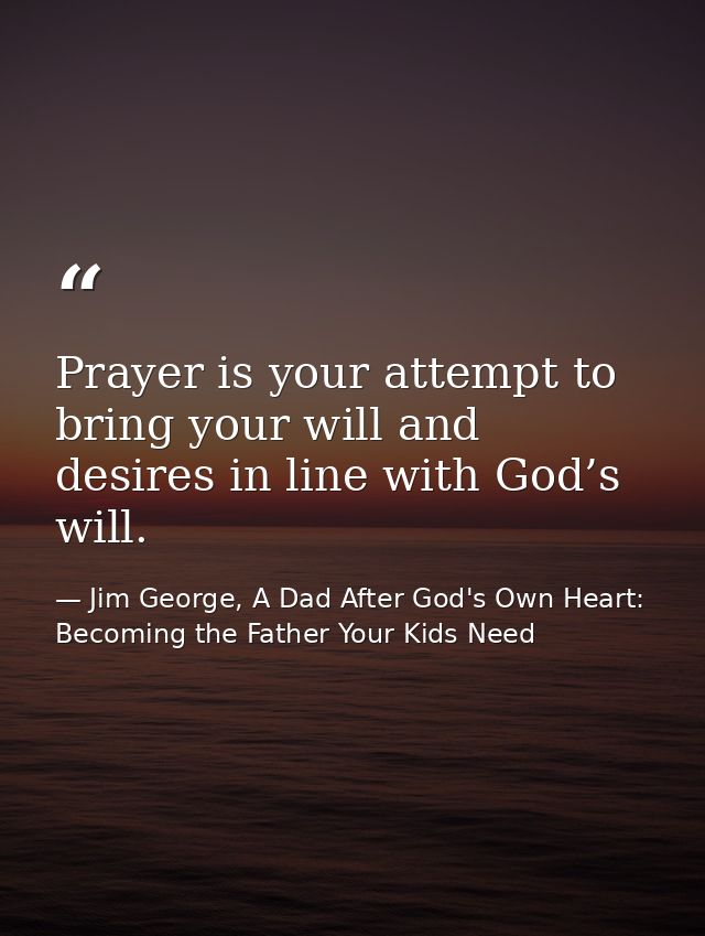 Prayer is your attempt to bring your will and desires in line with God’s will. — Jim George, A Dad After God's Own Heart: Becoming the Father Your Kids Need