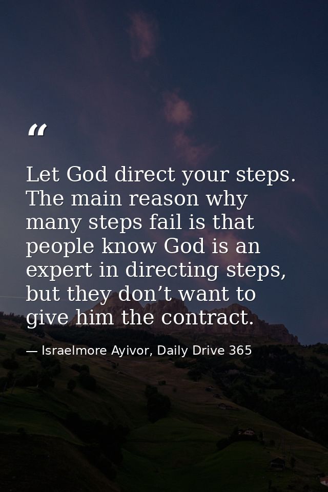 Let God direct your steps. The main reason why many steps fail is that people know God is an expert in directing steps,  — Israelmore Ayivor, Daily Drive 365