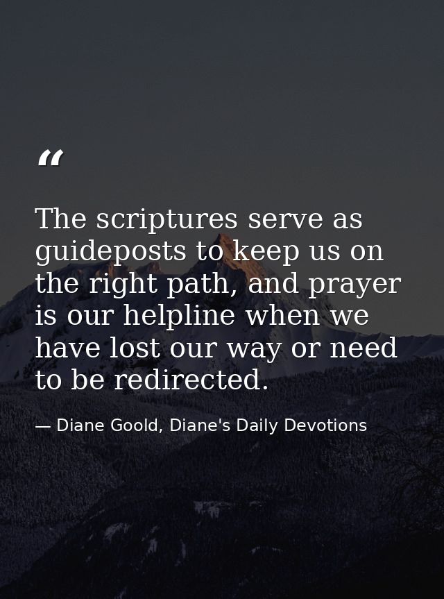 The scriptures serve as guideposts to keep us on the right path, and prayer is our helpline when we have lost our way or — Diane Goold, Diane's Daily Devotions
