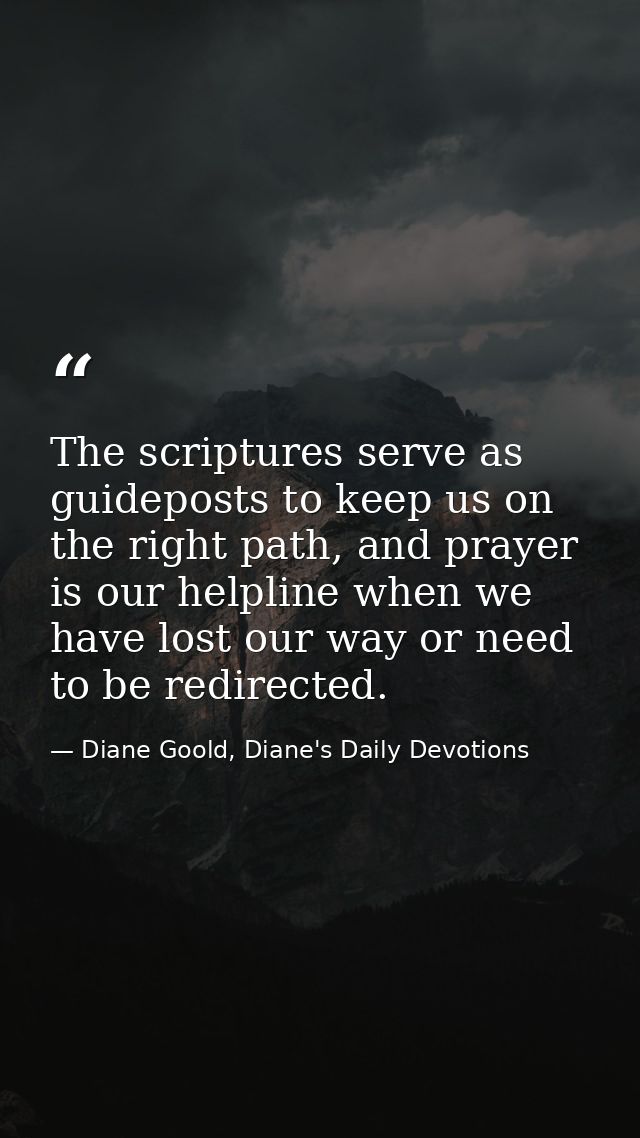 The scriptures serve as guideposts to keep us on the right path, and prayer is our helpline when we have lost our way or — Diane Goold, Diane's Daily Devotions