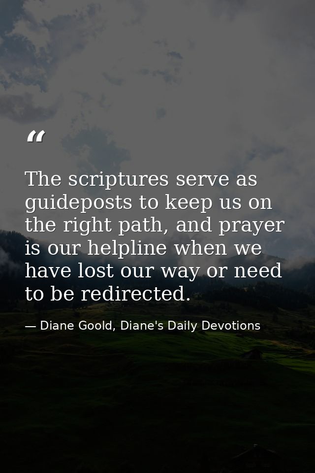 The scriptures serve as guideposts to keep us on the right path, and prayer is our helpline when we have lost our way or — Diane Goold, Diane's Daily Devotions