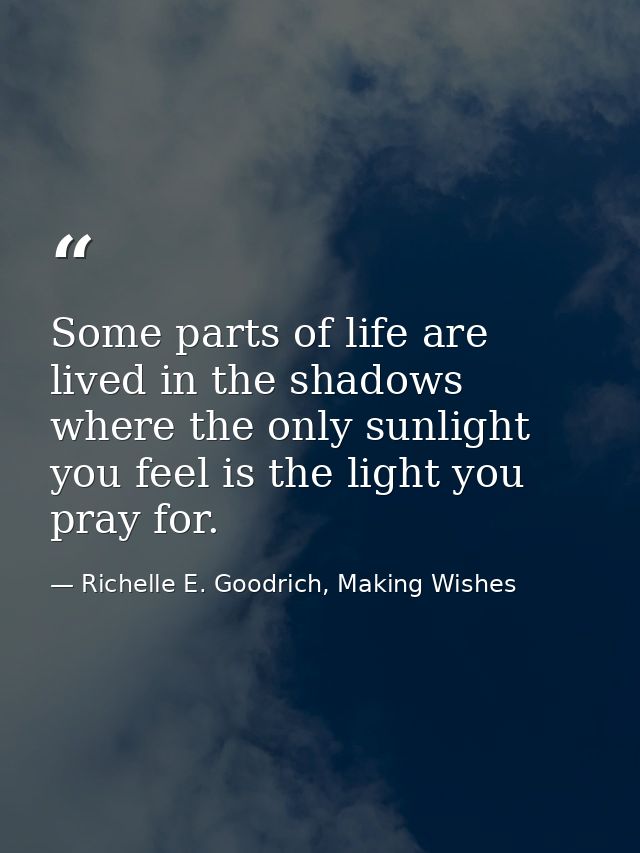 Some parts of life are lived in the shadows where the only sunlight you feel is the light you pray for. — Richelle E. Goodrich, Making Wishes