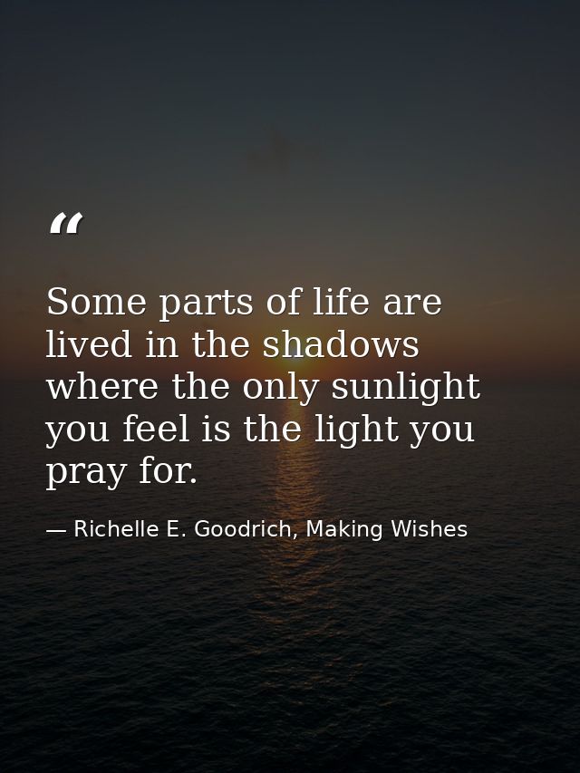 Some parts of life are lived in the shadows where the only sunlight you feel is the light you pray for. — Richelle E. Goodrich, Making Wishes