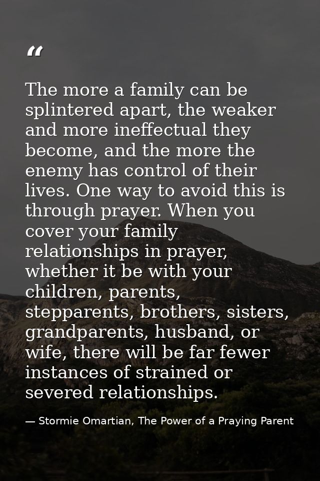 The more a family can be splintered apart, the weaker and more ineffectual they become, and the more the enemy has contr — Stormie Omartian, The Power of a Praying Parent