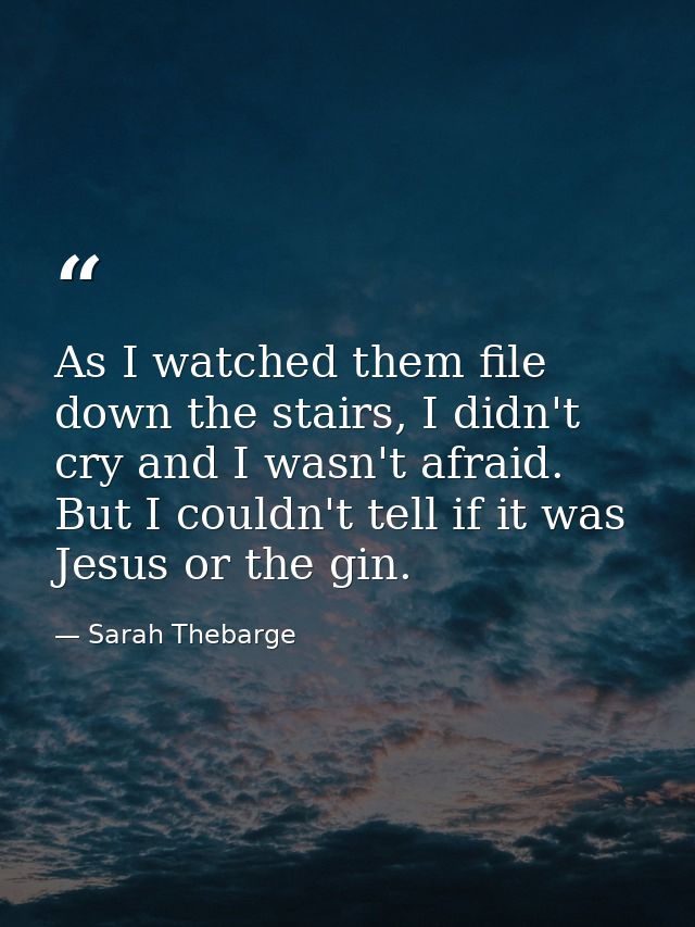 As I watched them file down the stairs, I didn't cry and I wasn't afraid. But I couldn't tell if it was Jesus or the gin — Sarah Thebarge