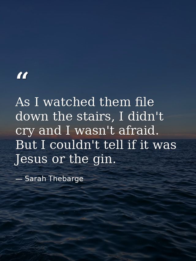 As I watched them file down the stairs, I didn't cry and I wasn't afraid. But I couldn't tell if it was Jesus or the gin — Sarah Thebarge