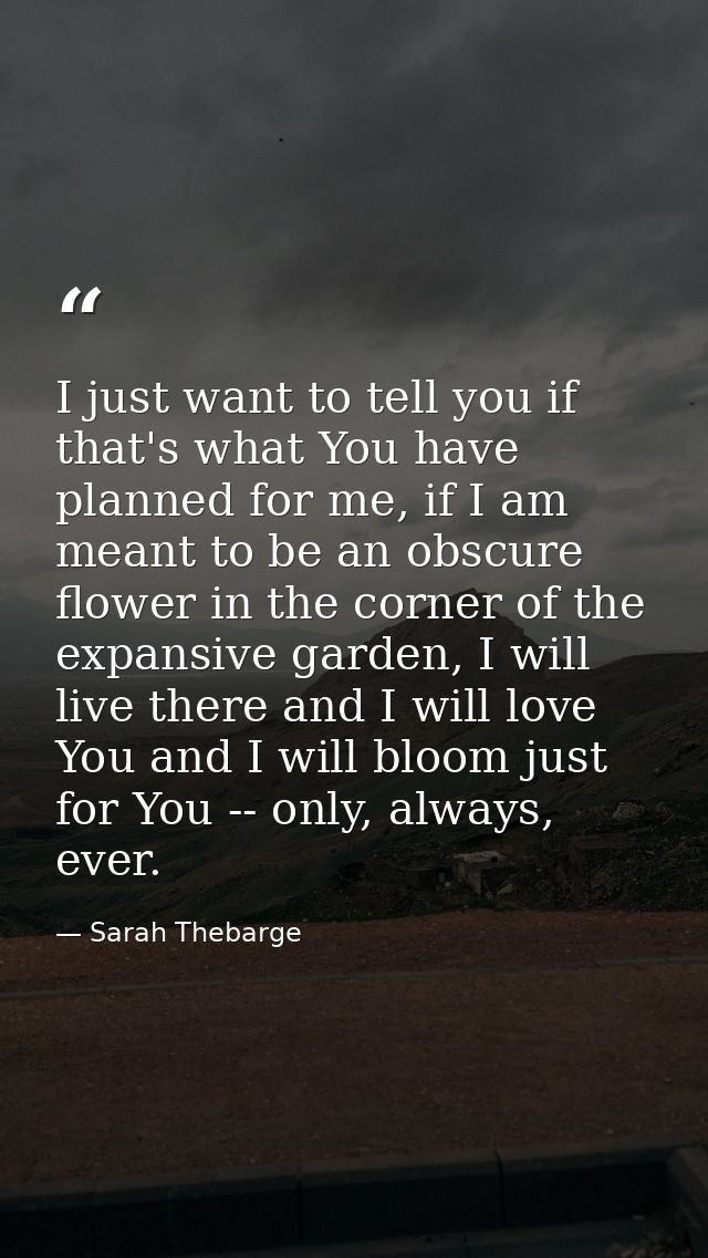 I just want to tell you if that's what You have planned for me, if I am meant to be an obscure flower in the corner of t — Sarah Thebarge