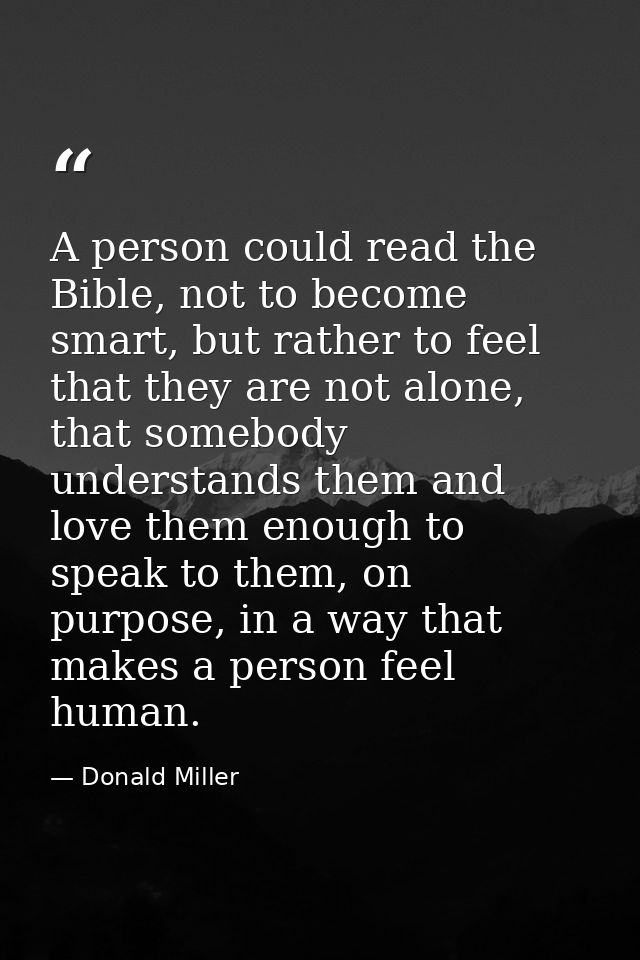 A person could read the Bible, not to become smart, but rather to feel that they are not alone, that somebody understand — Donald Miller
