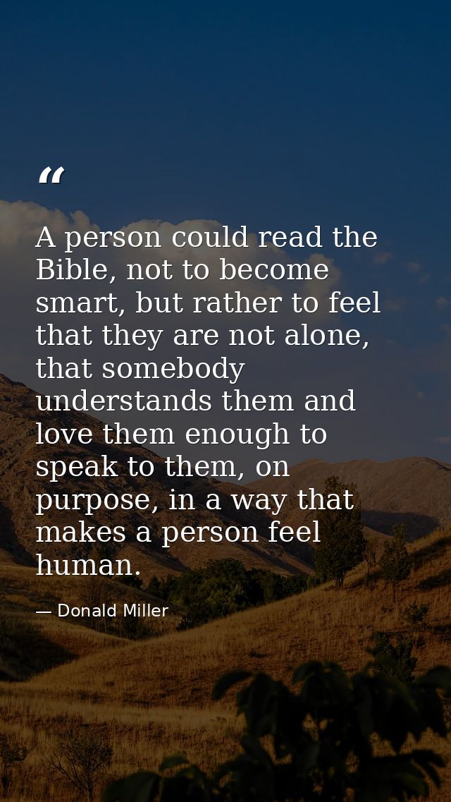A person could read the Bible, not to become smart, but rather to feel that they are not alone, that somebody understand — Donald Miller