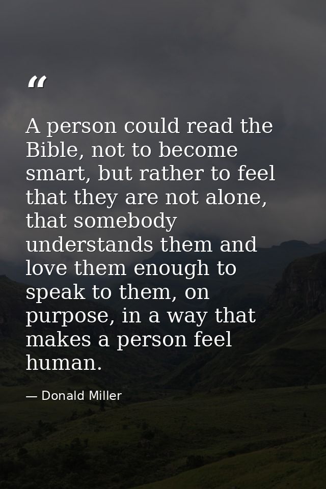 A person could read the Bible, not to become smart, but rather to feel that they are not alone, that somebody understand — Donald Miller