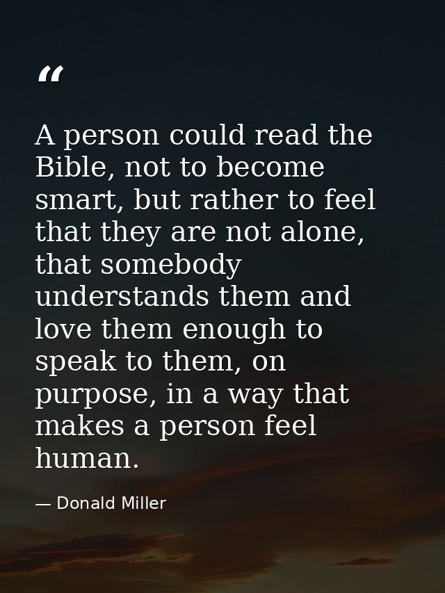 A person could read the Bible, not to become smart, but rather to feel that they are not alone, that somebody understand — Donald Miller