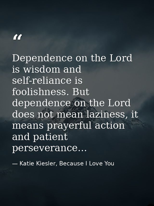 Dependence on the Lord is wisdom and self-reliance is foolishness. But dependence on the Lord does not mean laziness, it — Katie Kiesler, Because I Love You