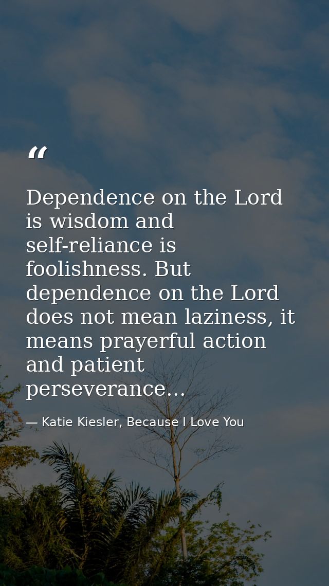Dependence on the Lord is wisdom and self-reliance is foolishness. But dependence on the Lord does not mean laziness, it — Katie Kiesler, Because I Love You