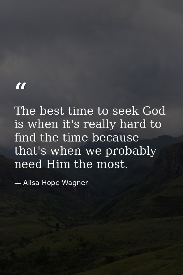 The best time to seek God is when it's really hard to find the time because that's when we probably need Him the most. — Alisa Hope Wagner