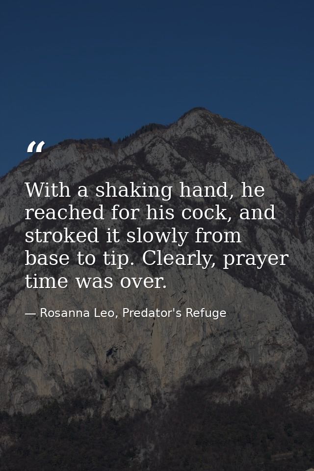With a shaking hand, he reached for his cock, and stroked it slowly from base to tip. Clearly, prayer time was over. — Rosanna Leo, Predator's Refuge