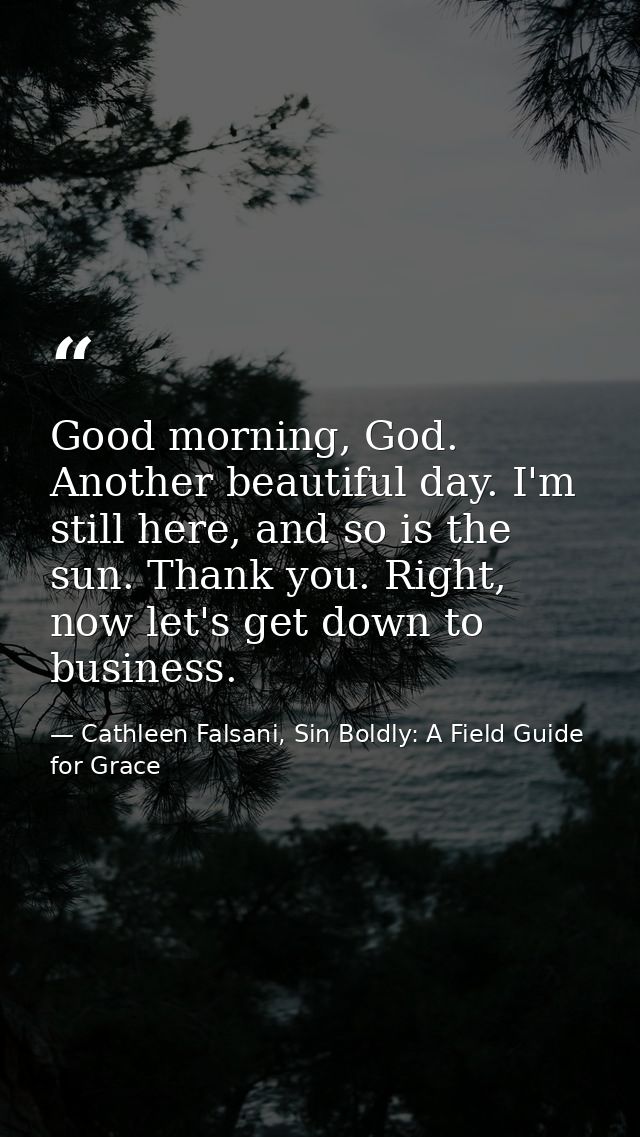 Good morning, God. Another beautiful day. I'm still here, and so is the sun. Thank you. Right, now let's get down to bus — Cathleen Falsani, Sin Boldly: A Field Guide for Grace