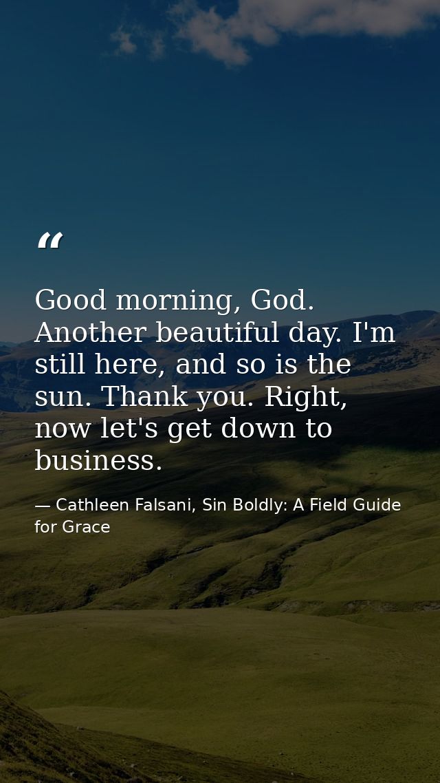 Good morning, God. Another beautiful day. I'm still here, and so is the sun. Thank you. Right, now let's get down to bus — Cathleen Falsani, Sin Boldly: A Field Guide for Grace