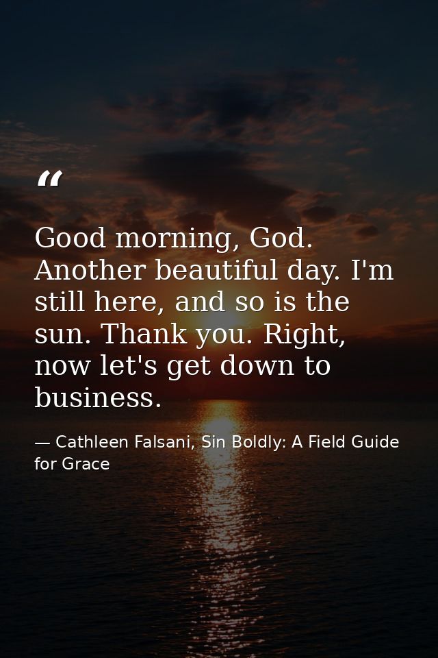 Good morning, God. Another beautiful day. I'm still here, and so is the sun. Thank you. Right, now let's get down to bus — Cathleen Falsani, Sin Boldly: A Field Guide for Grace