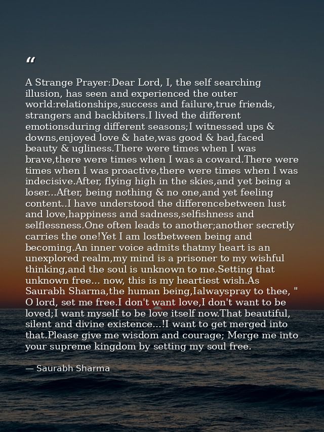A Strange Prayer:Dear Lord, I, the self searching illusion, has seen and experienced the outer world:relationships,succe — Saurabh Sharma