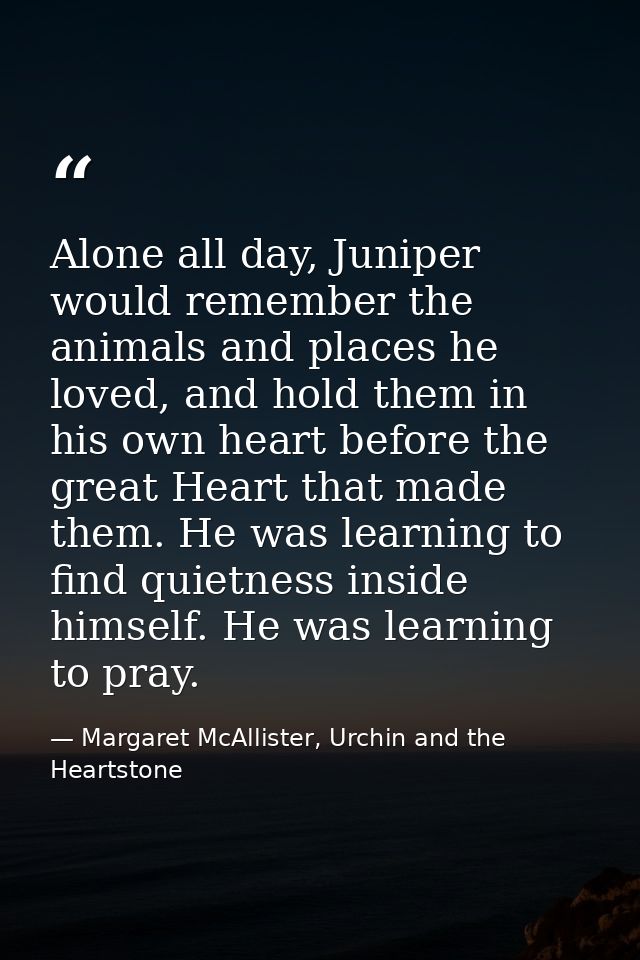 Alone all day, Juniper would remember the animals and places he loved, and hold them in his own heart before the great H — Margaret McAllister, Urchin and the Heartstone
