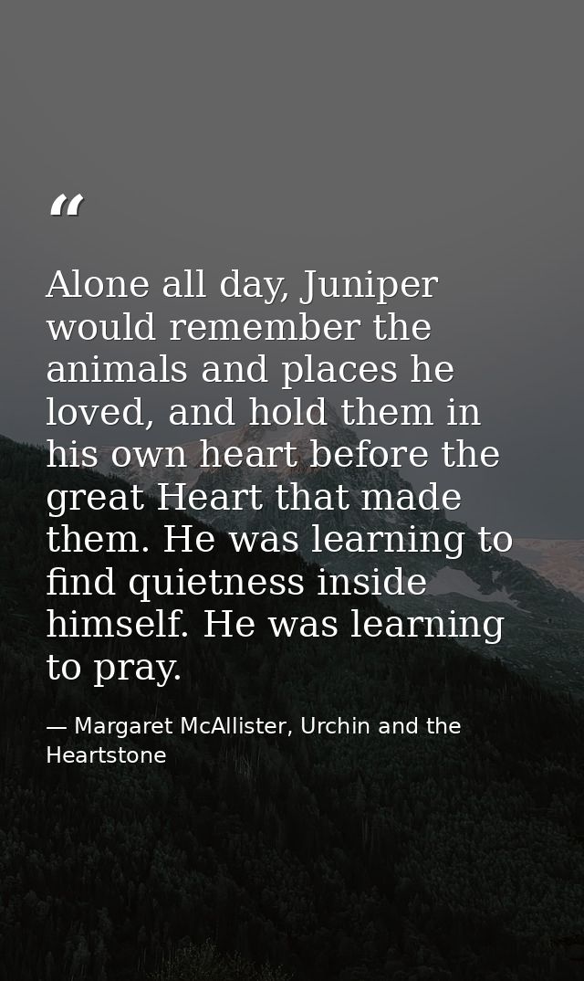 Alone all day, Juniper would remember the animals and places he loved, and hold them in his own heart before the great H — Margaret McAllister, Urchin and the Heartstone