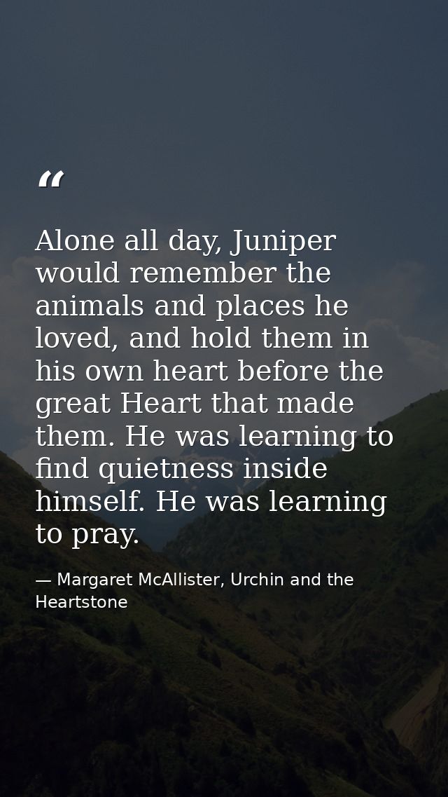 Alone all day, Juniper would remember the animals and places he loved, and hold them in his own heart before the great H — Margaret McAllister, Urchin and the Heartstone