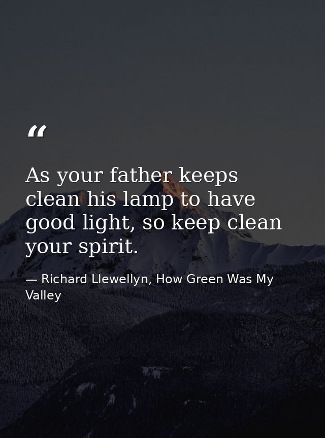 As your father keeps clean his lamp to have good light, so keep clean your spirit. — Richard Llewellyn, How Green Was My Valley