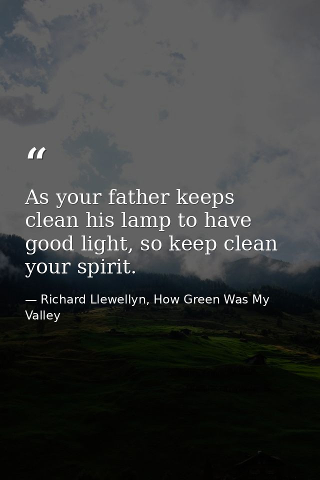 As your father keeps clean his lamp to have good light, so keep clean your spirit. — Richard Llewellyn, How Green Was My Valley