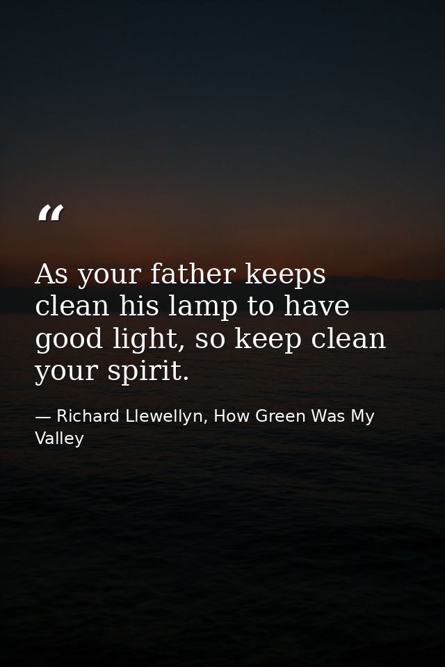 As your father keeps clean his lamp to have good light, so keep clean your spirit. — Richard Llewellyn, How Green Was My Valley