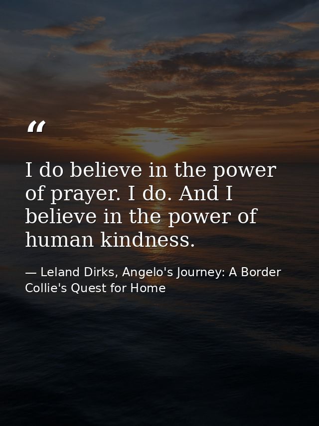 I do believe in the power of prayer. I do. And I believe in the power of human kindness. — Leland Dirks, Angelo's Journey: A Border Collie's Quest for Home