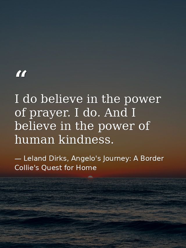 I do believe in the power of prayer. I do. And I believe in the power of human kindness. — Leland Dirks, Angelo's Journey: A Border Collie's Quest for Home