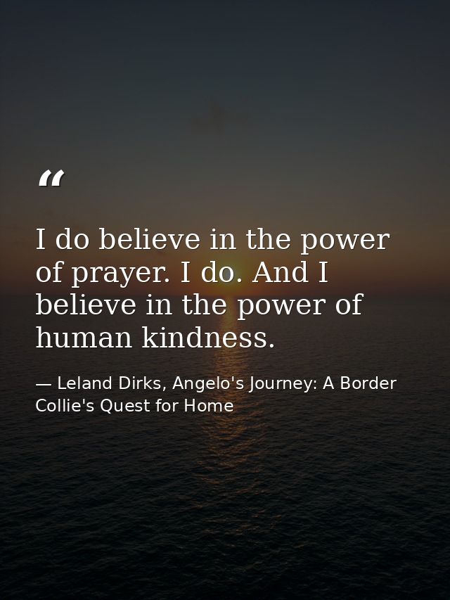 I do believe in the power of prayer. I do. And I believe in the power of human kindness. — Leland Dirks, Angelo's Journey: A Border Collie's Quest for Home