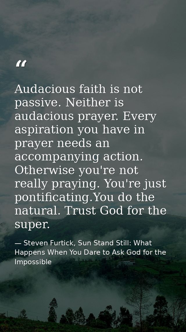 Audacious faith is not passive. Neither is audacious prayer. Every aspiration you have in prayer needs an accompanying a — Steven Furtick, Sun Stand Still: What Happens When You Dare to Ask God for the Impossible
