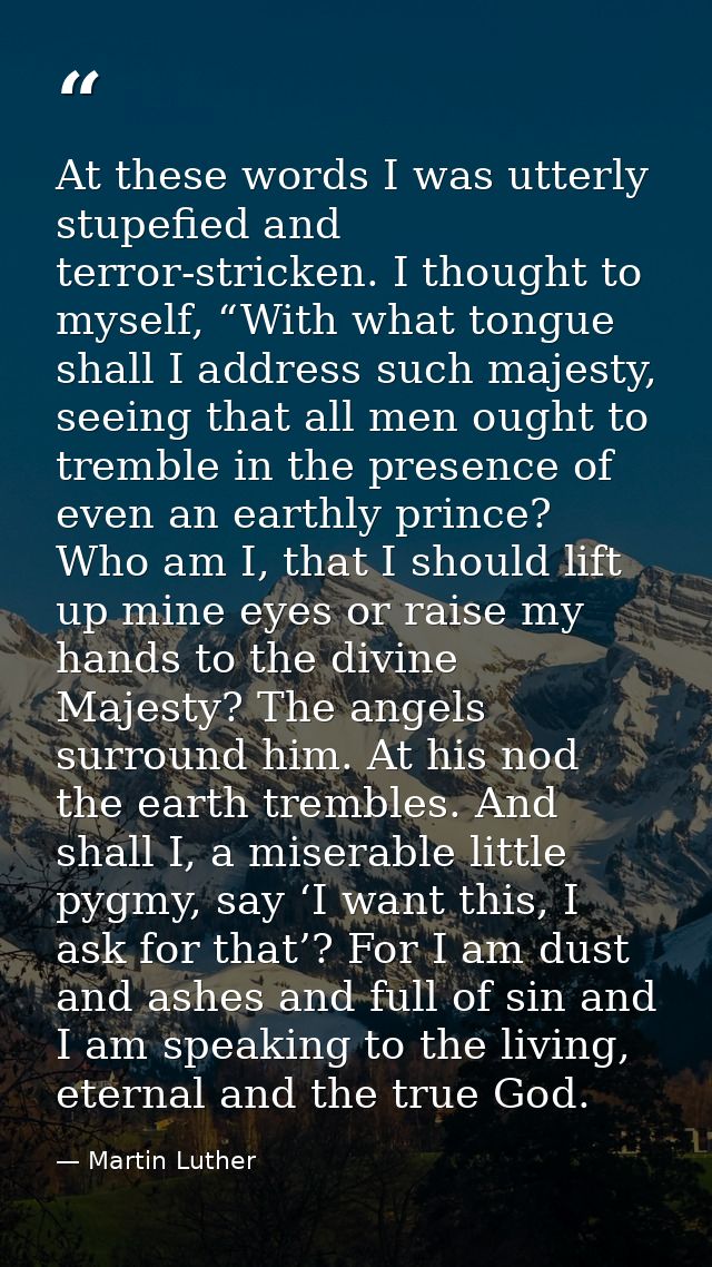 At these words I was utterly stupefied and terror-stricken. I thought to myself, “With what tongue shall I address such  — Martin Luther