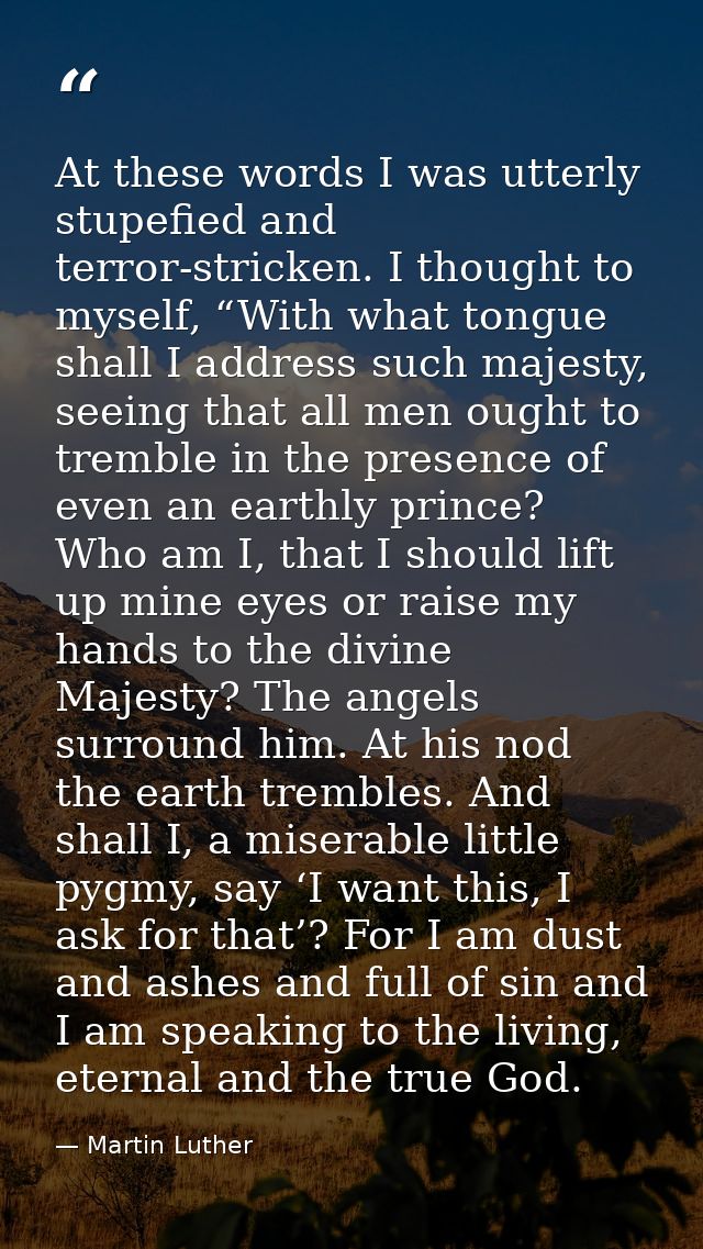 At these words I was utterly stupefied and terror-stricken. I thought to myself, “With what tongue shall I address such  — Martin Luther