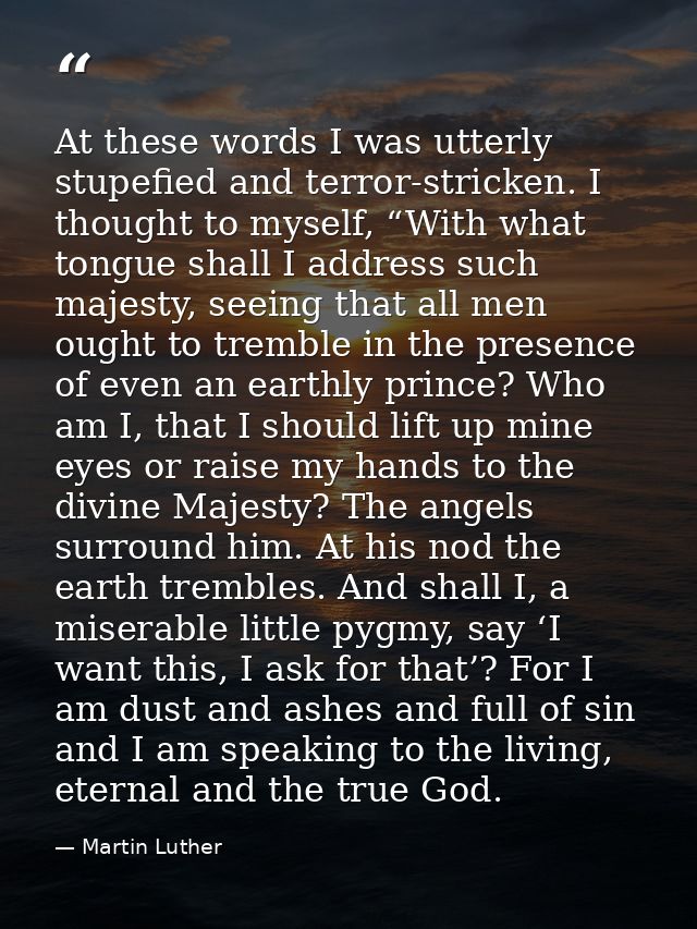 At these words I was utterly stupefied and terror-stricken. I thought to myself, “With what tongue shall I address such  — Martin Luther